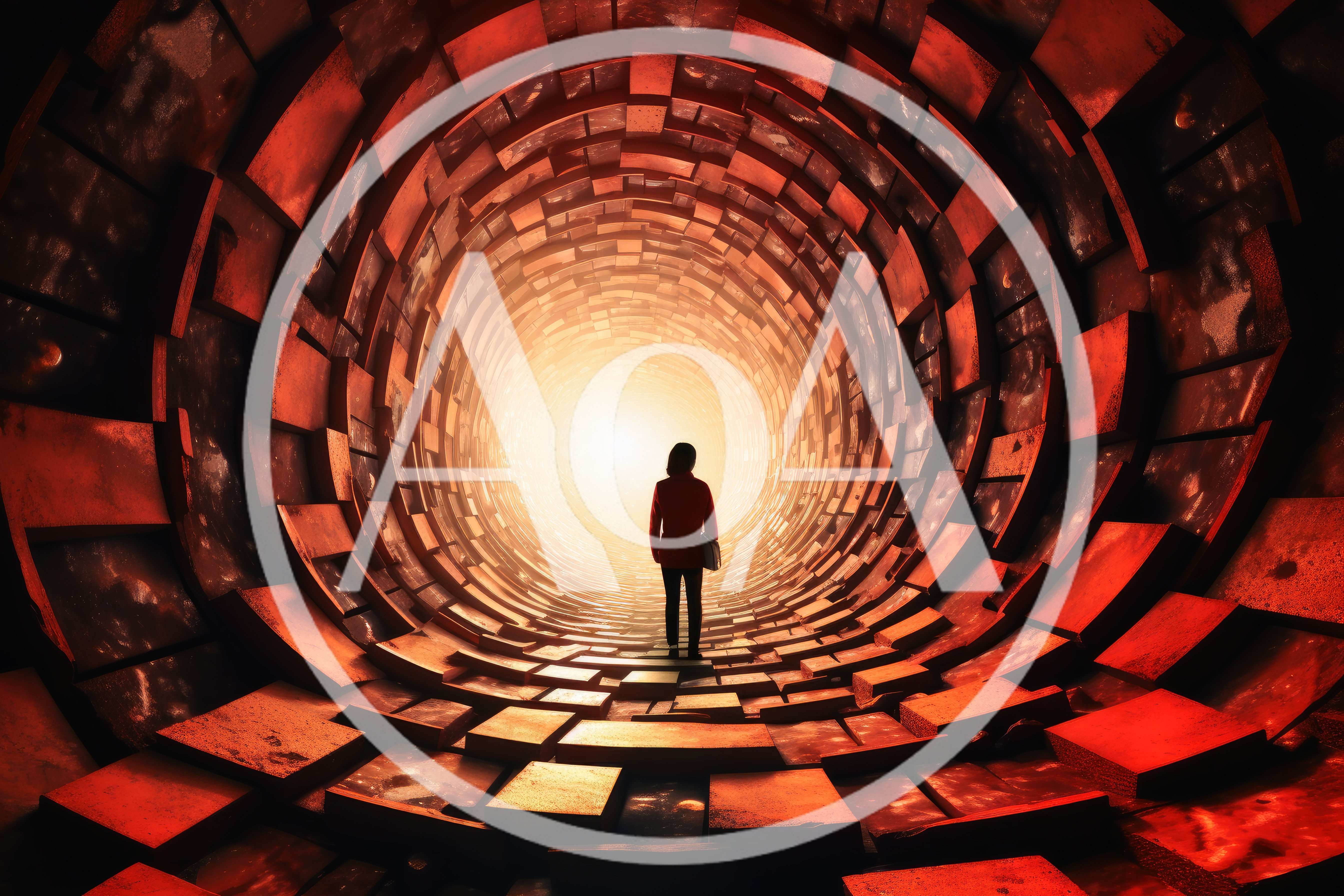 Silhouette Of A Person Standing In A Glowing Tunnel