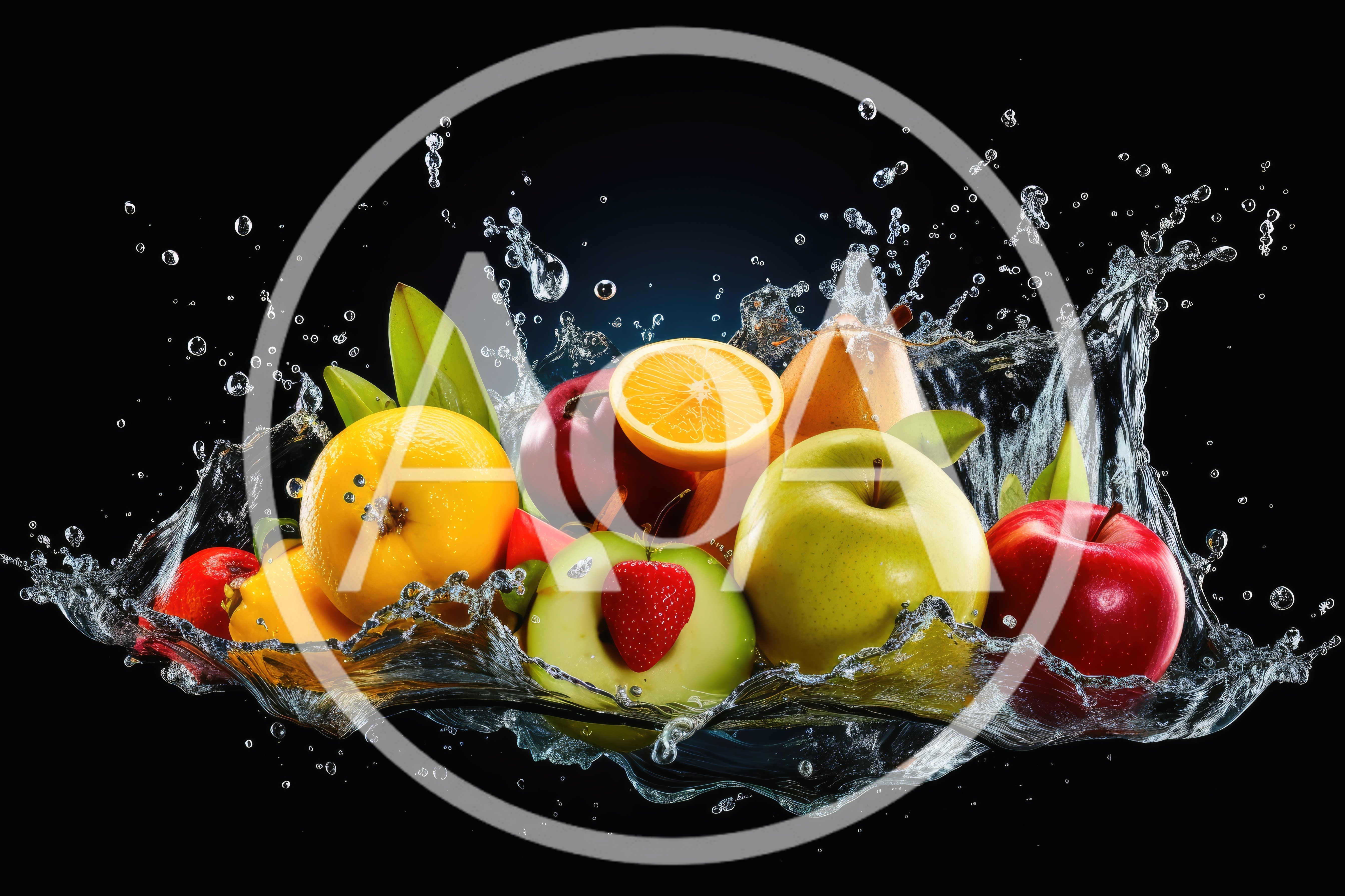 Assorted Fresh Fruits Splashing In Water