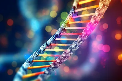 Abstract 3D DNA Helix Structure With Bokeh Background