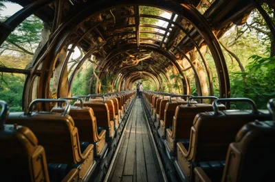 Couple Standing Inside An Abandoned Wooden Train Carriage