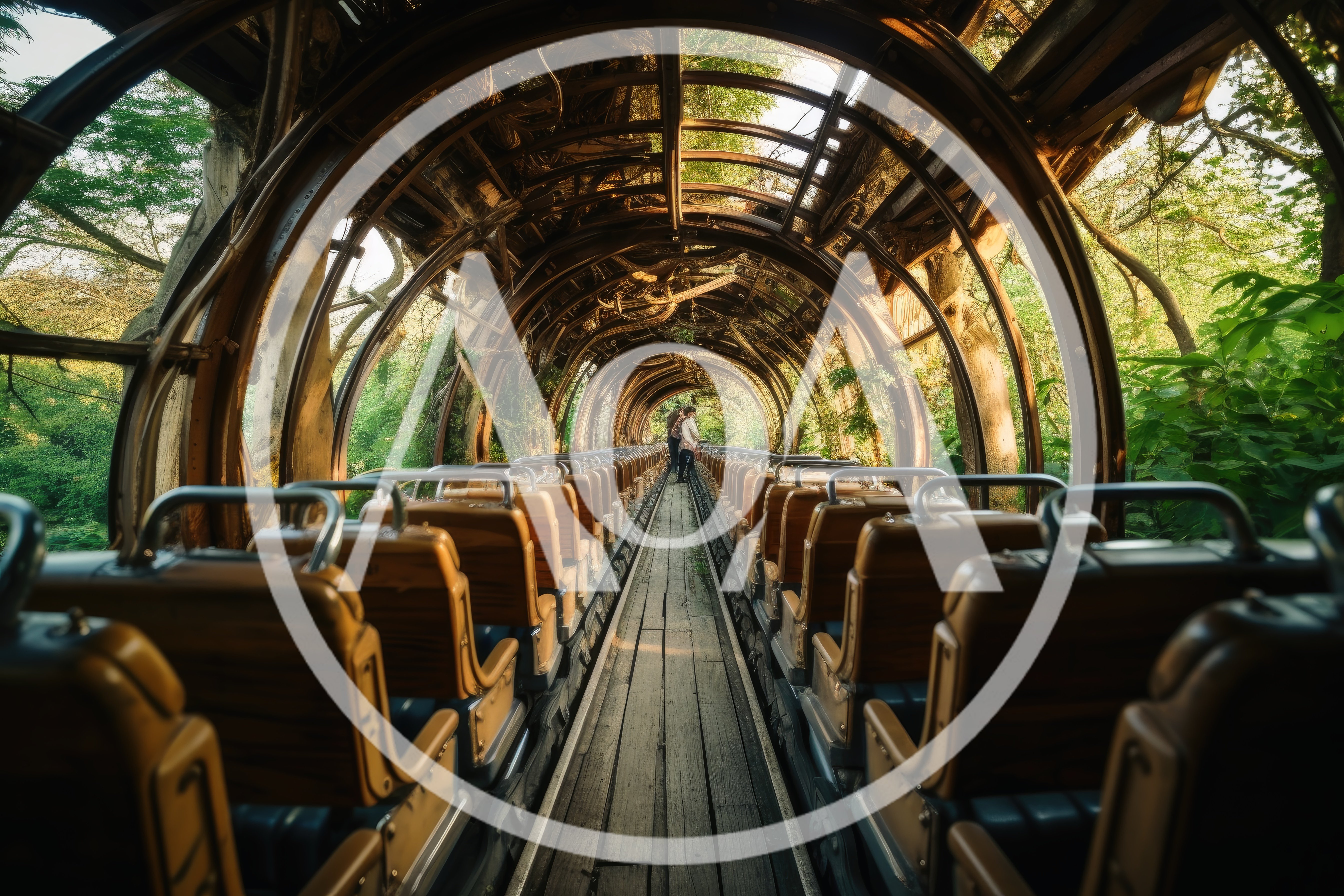 Couple Standing Inside An Abandoned Wooden Train Carriage