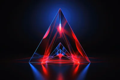 Abstract Glowing Glass Pyramid With Red And Blue Light