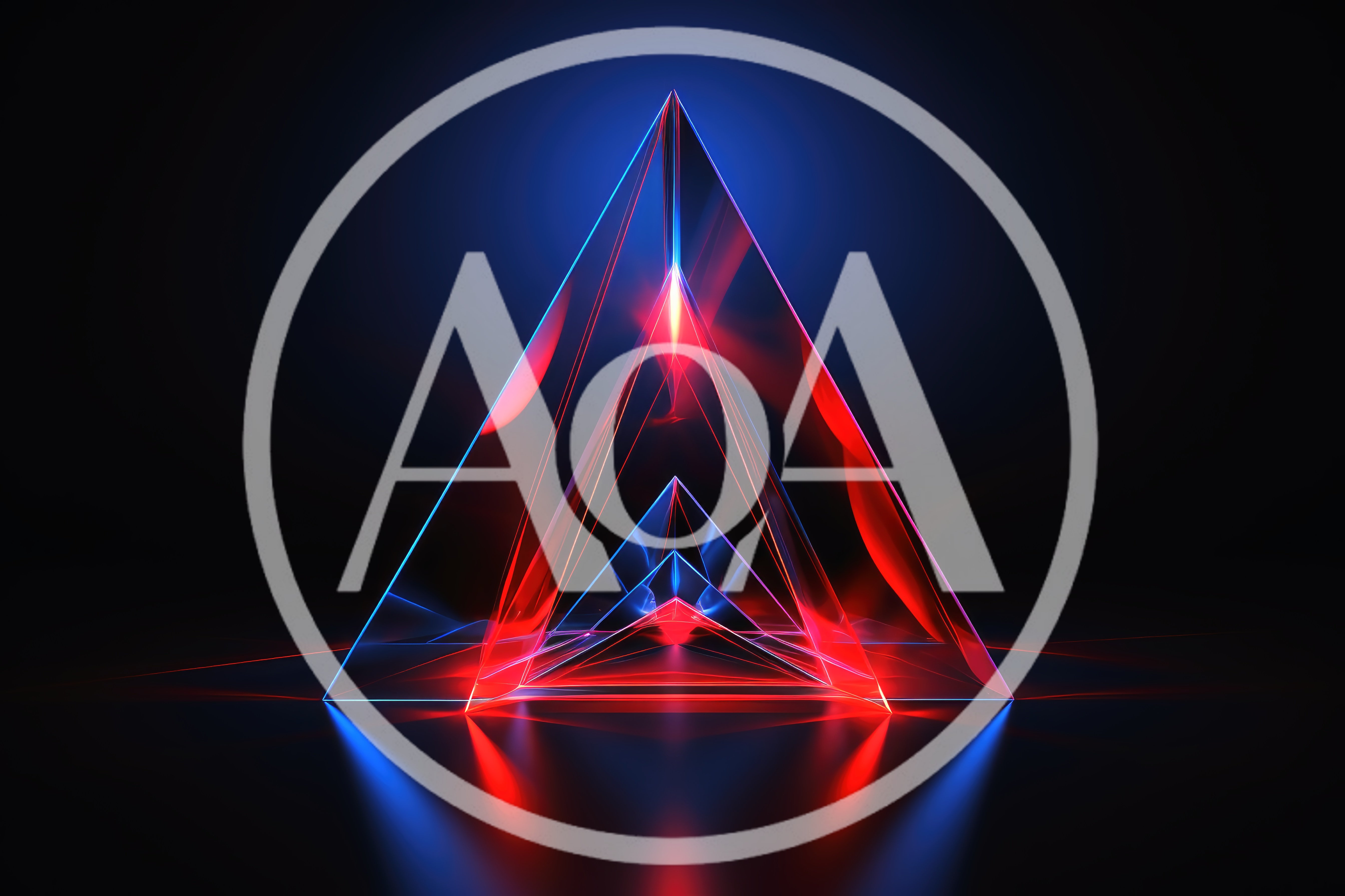 Abstract Glowing Glass Pyramid With Red And Blue Light