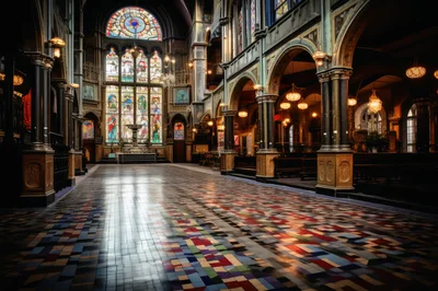 Interior View Of A Grand Ornate Church Sanctuary