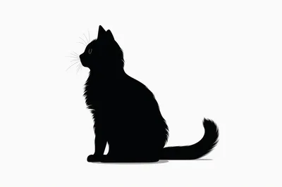 Black Cat Silhouette Sitting In Profile