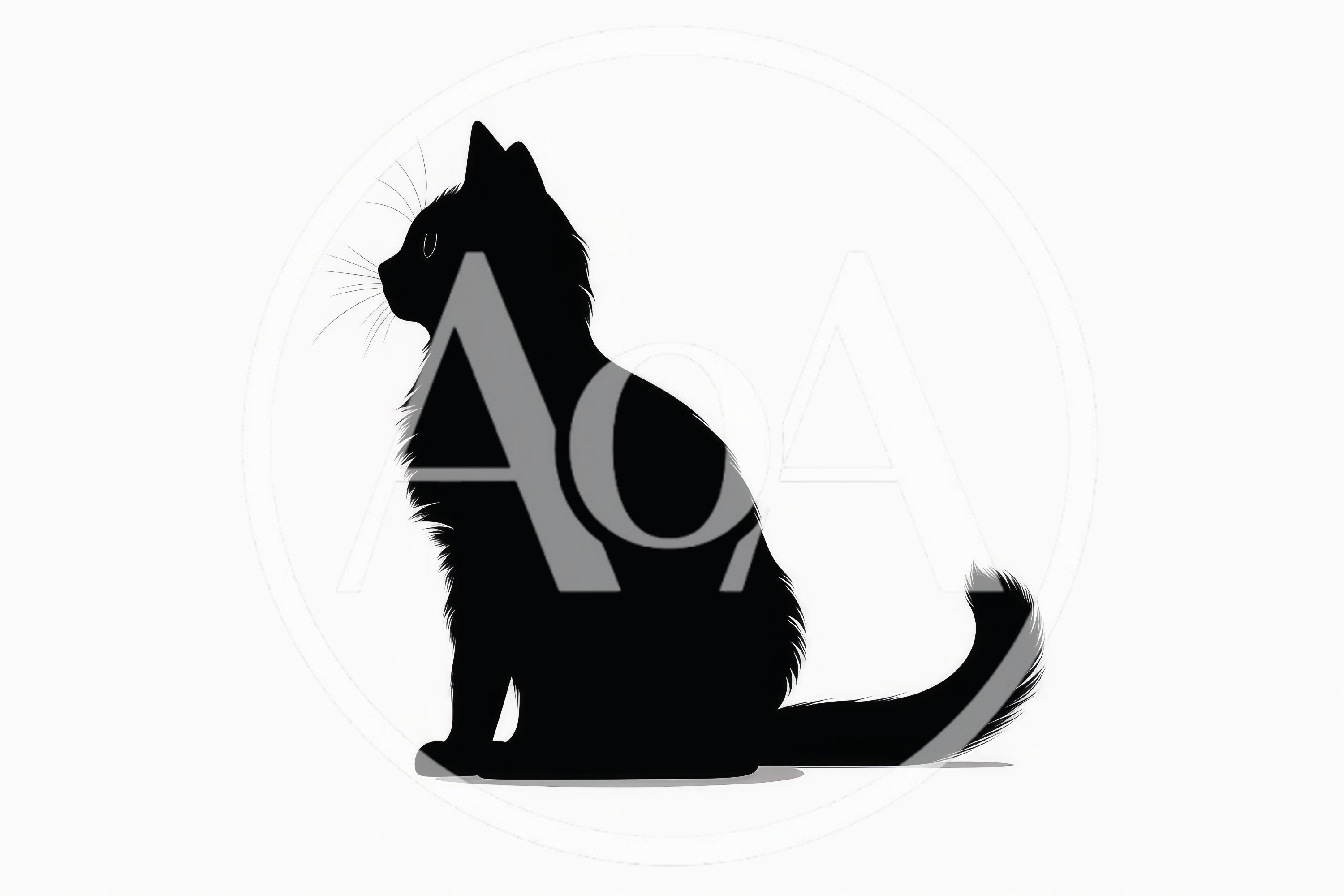 Black Cat Silhouette Sitting In Profile