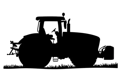 Black Silhouette Of A Farm Tractor On Grass