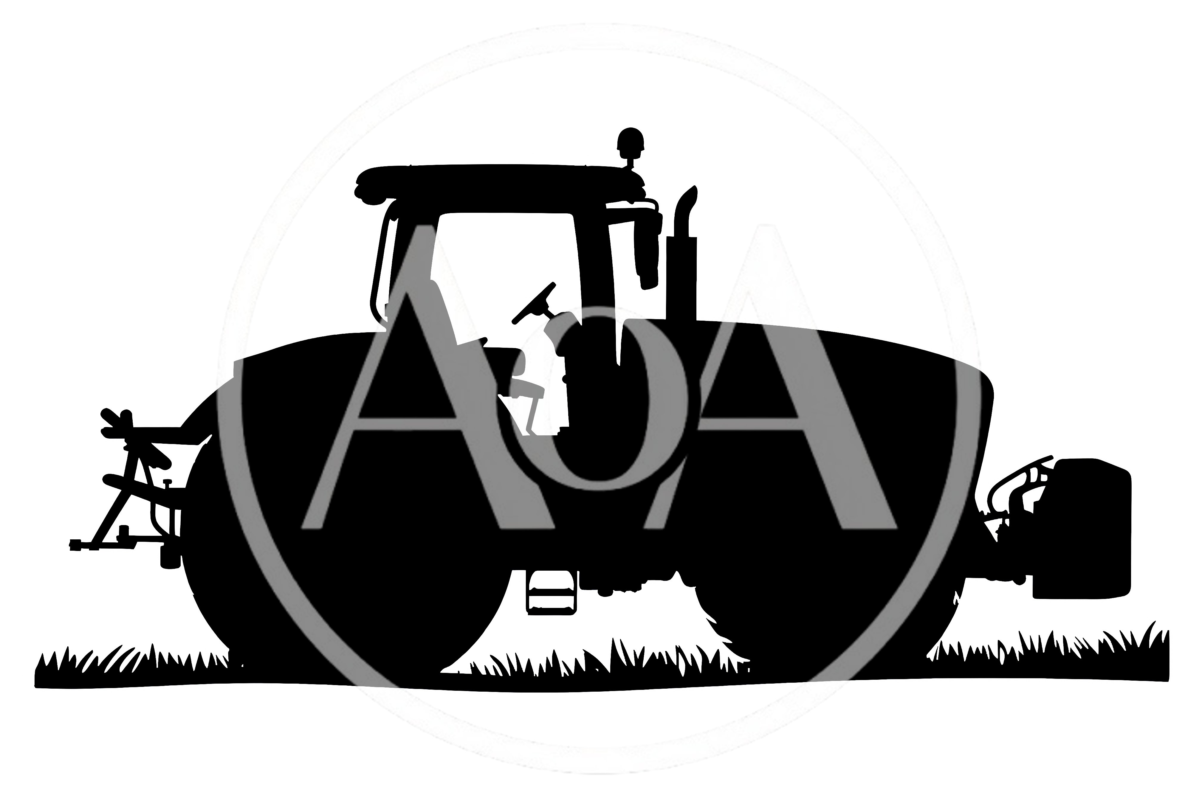 Black Silhouette Of A Farm Tractor On Grass