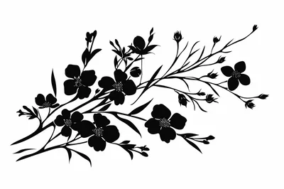 Black Silhouette Illustration Of A Flowering Branch
