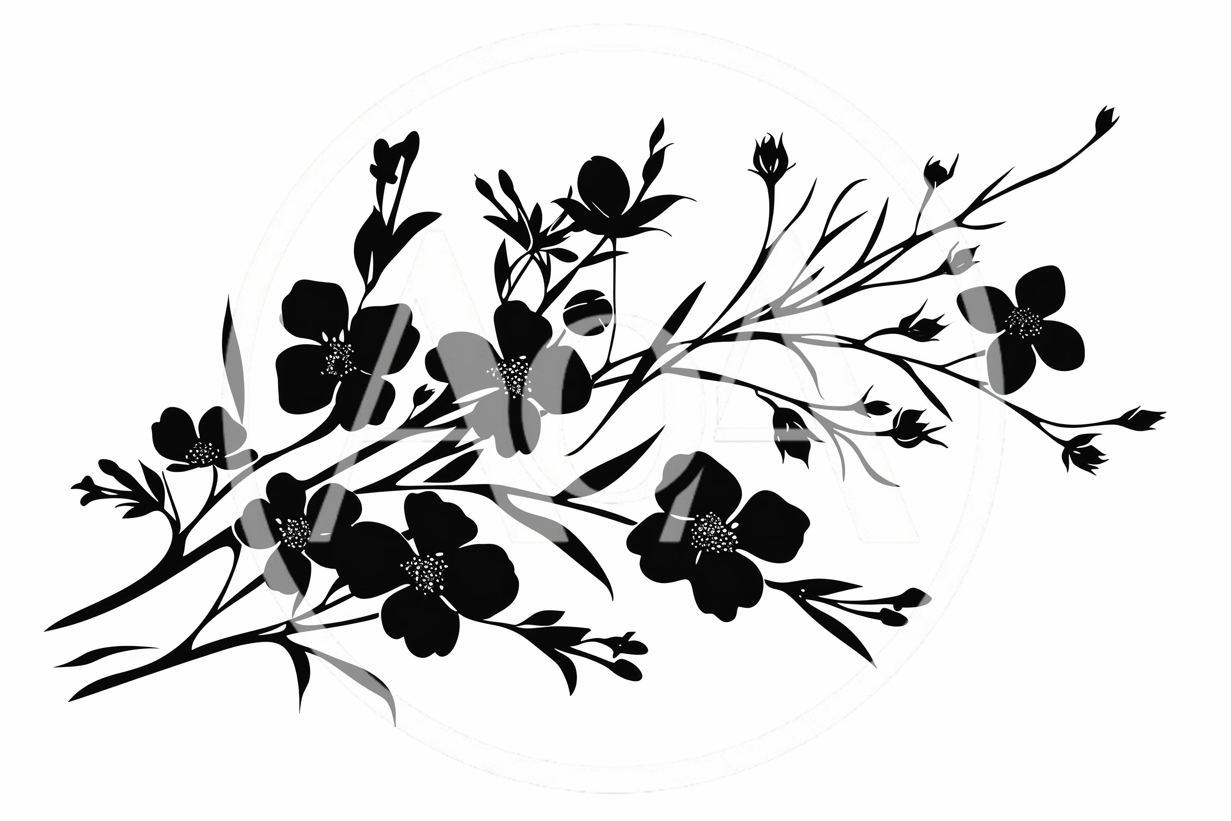 Black Silhouette Illustration Of A Flowering Branch