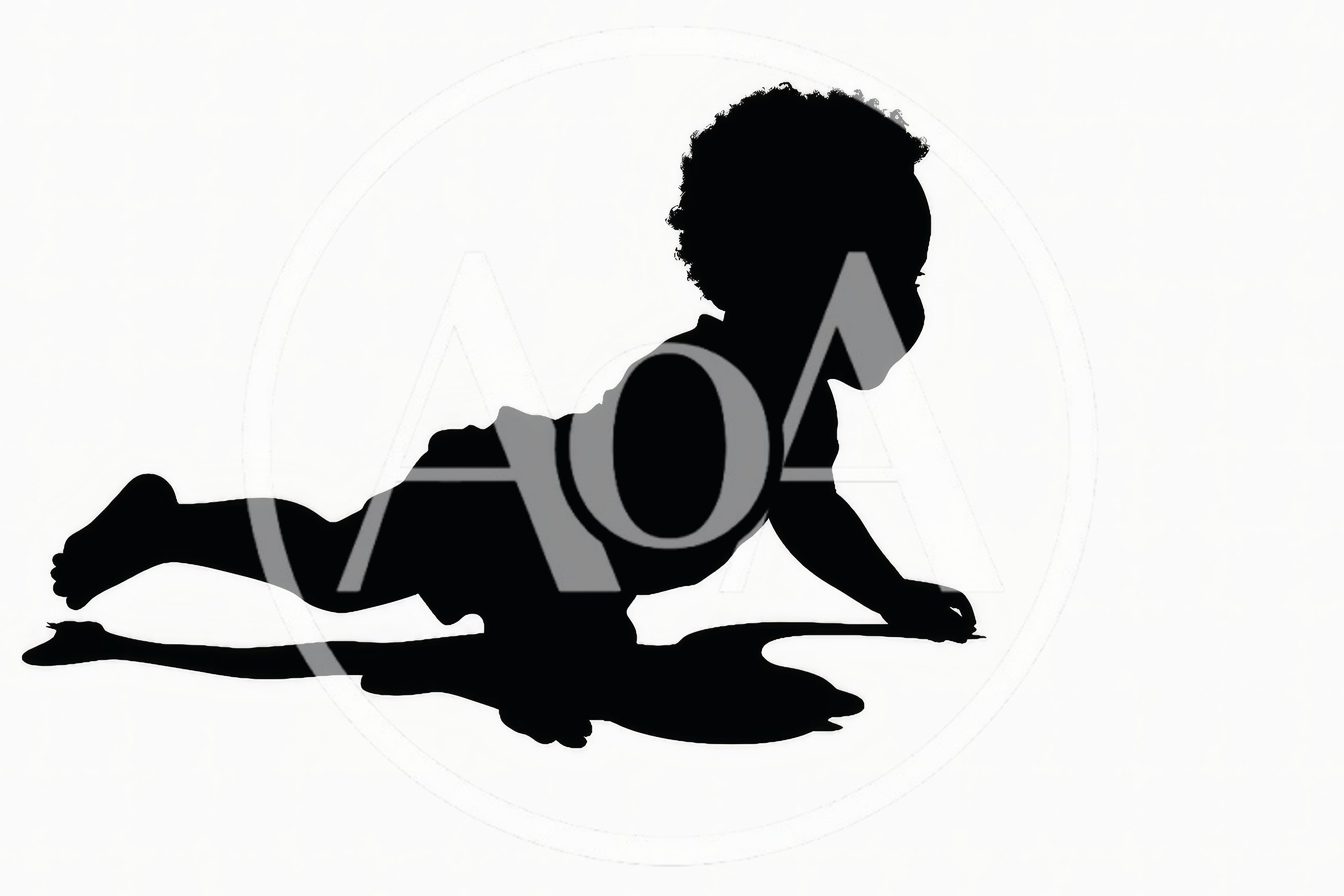 Silhouette Of A Baby Crawling On White Background