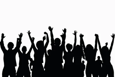 Silhouettes Of A Cheering Crowd With Raised Hands