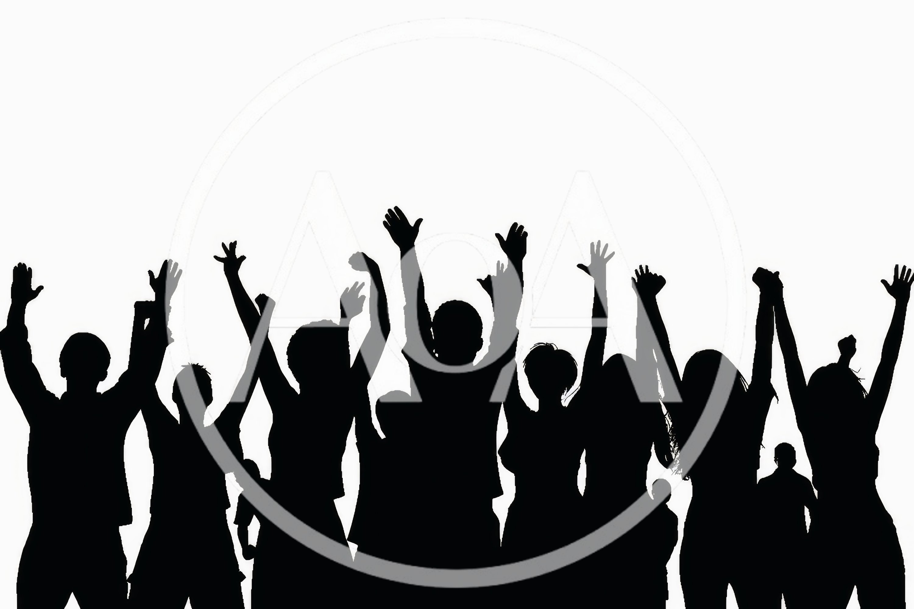 Silhouettes Of A Cheering Crowd With Raised Hands