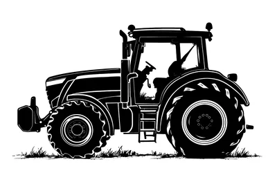 Black Silhouette Illustration Of A Modern Farm Tractor