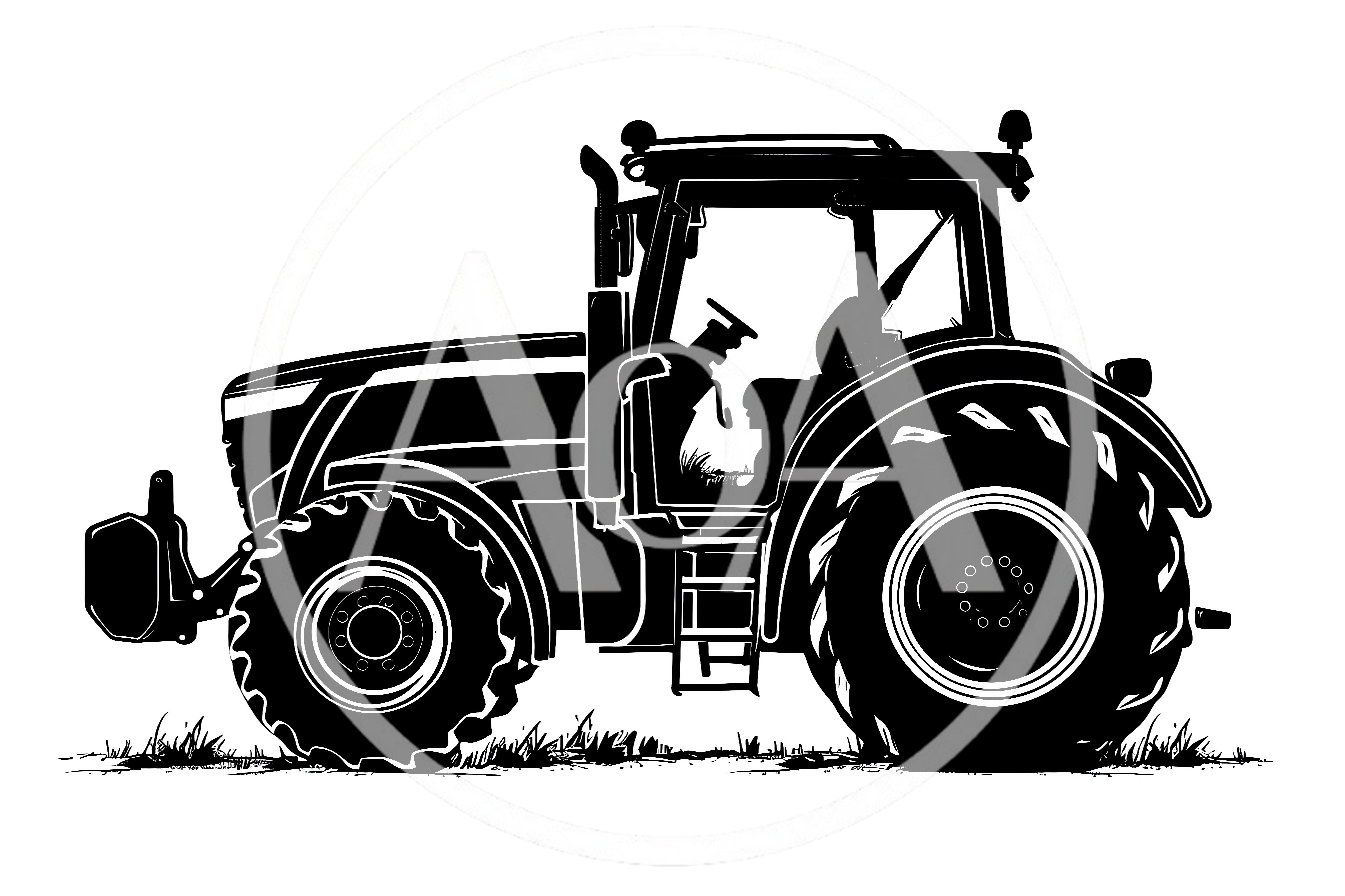 Black Silhouette Illustration Of A Modern Farm Tractor