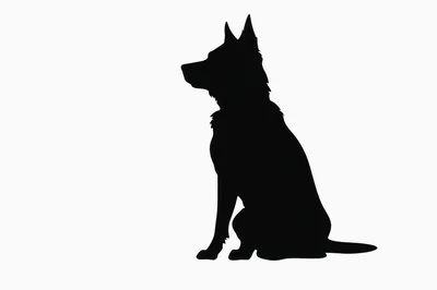 Black Silhouette Of A Sitting German Shepherd Dog
