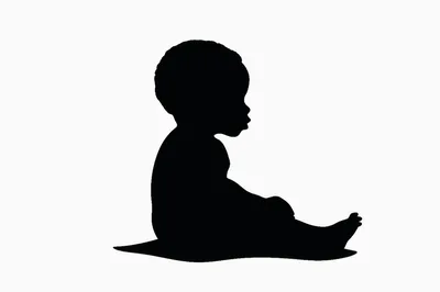 Silhouette Of A Baby Sitting On White Background