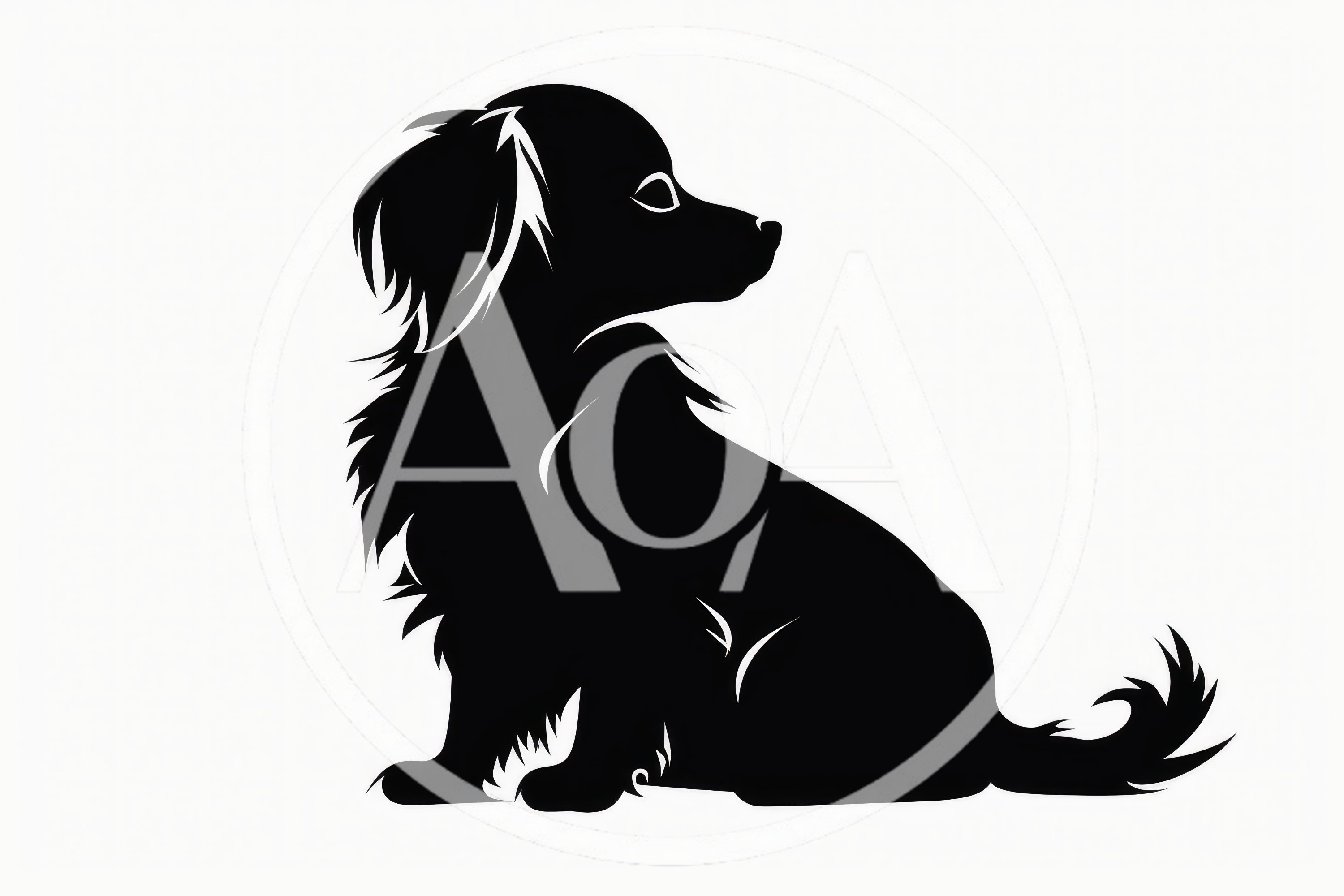 Black Silhouette Of A Sitting Long Haired Dog