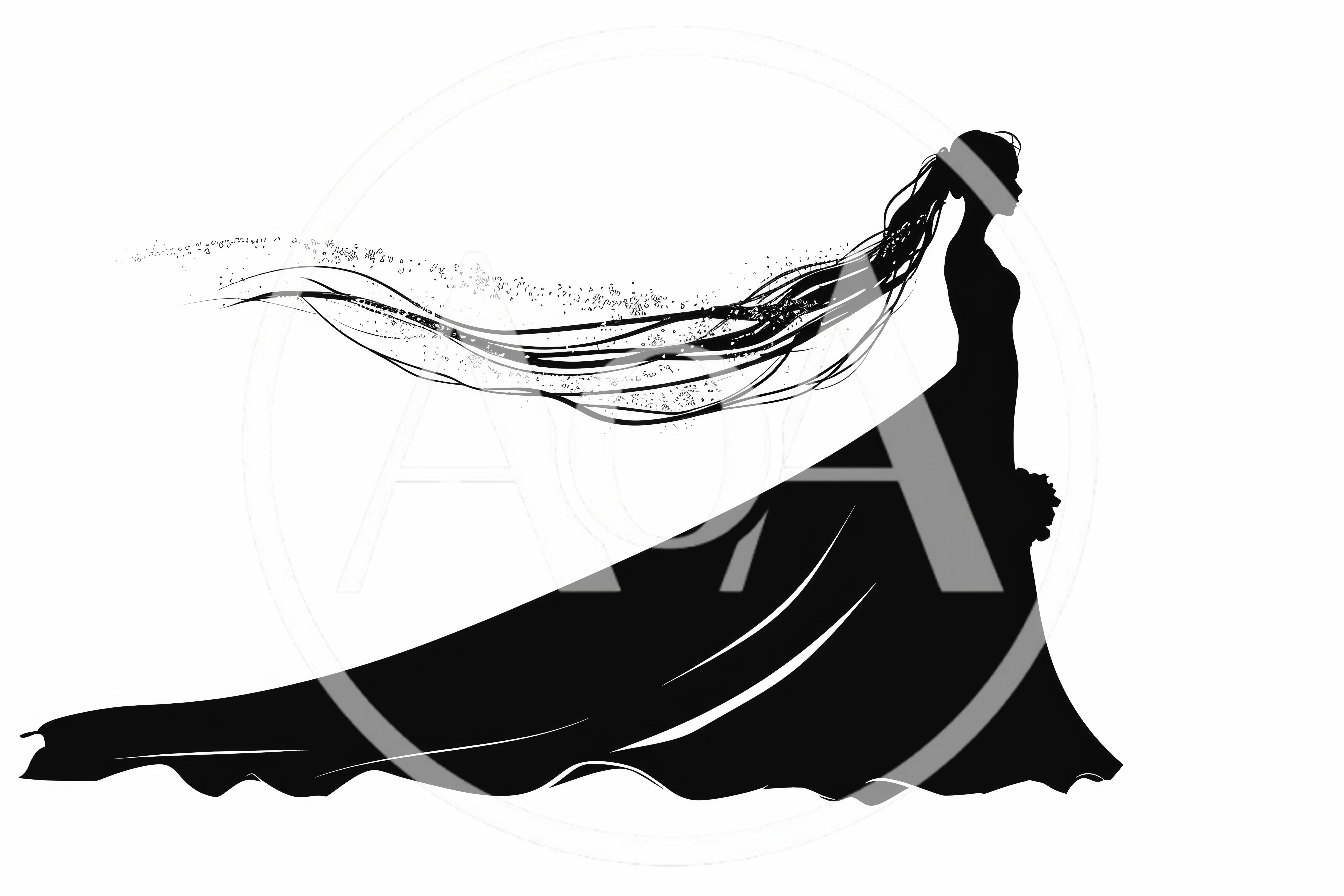 Silhouette of a Bride in a Long Wedding Dress