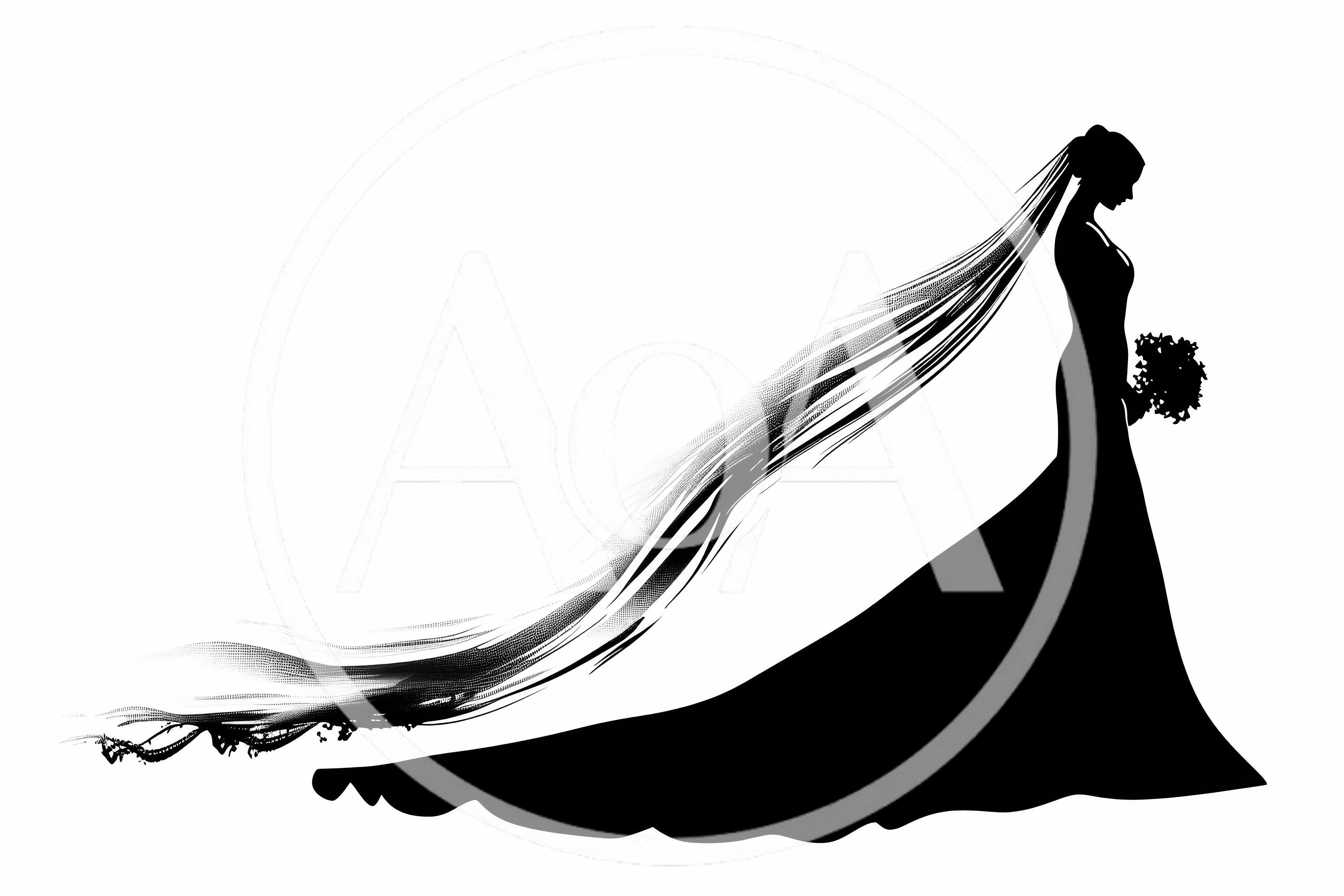 Silhouette Of A Bride With A Long Flowing Veil