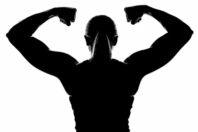 Silhouette Of A Muscular Person Flexing Back Muscles