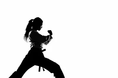 Silhouette Of A Female Martial Artist In Karate Stance