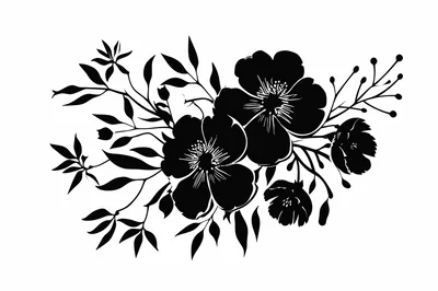 Black Silhouette Floral Arrangement Illustration