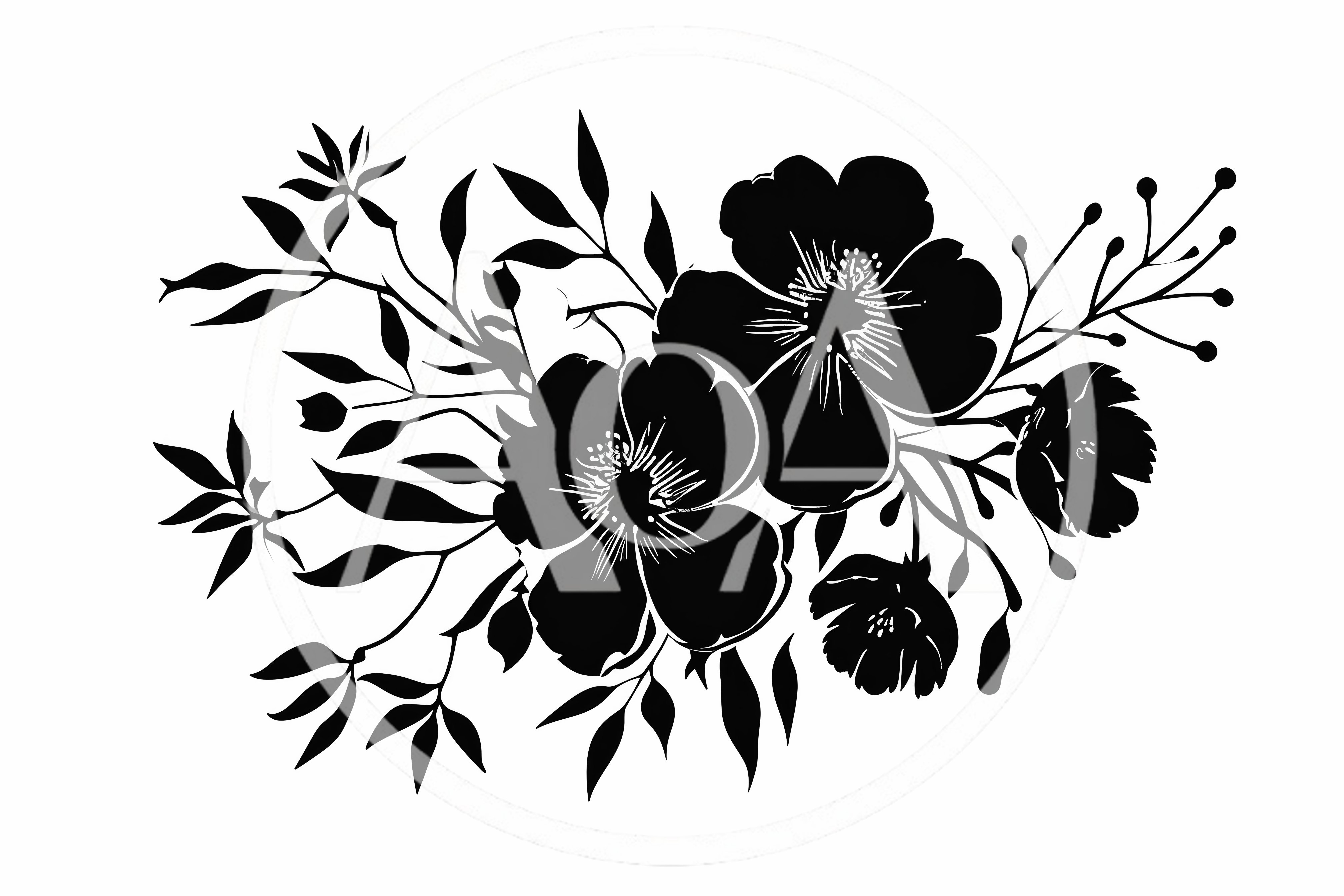 Black Silhouette Floral Arrangement Illustration