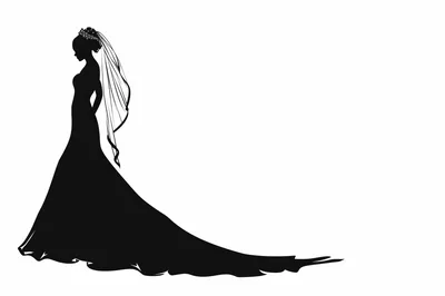 Black Silhouette Of A Bride In A Wedding Dress