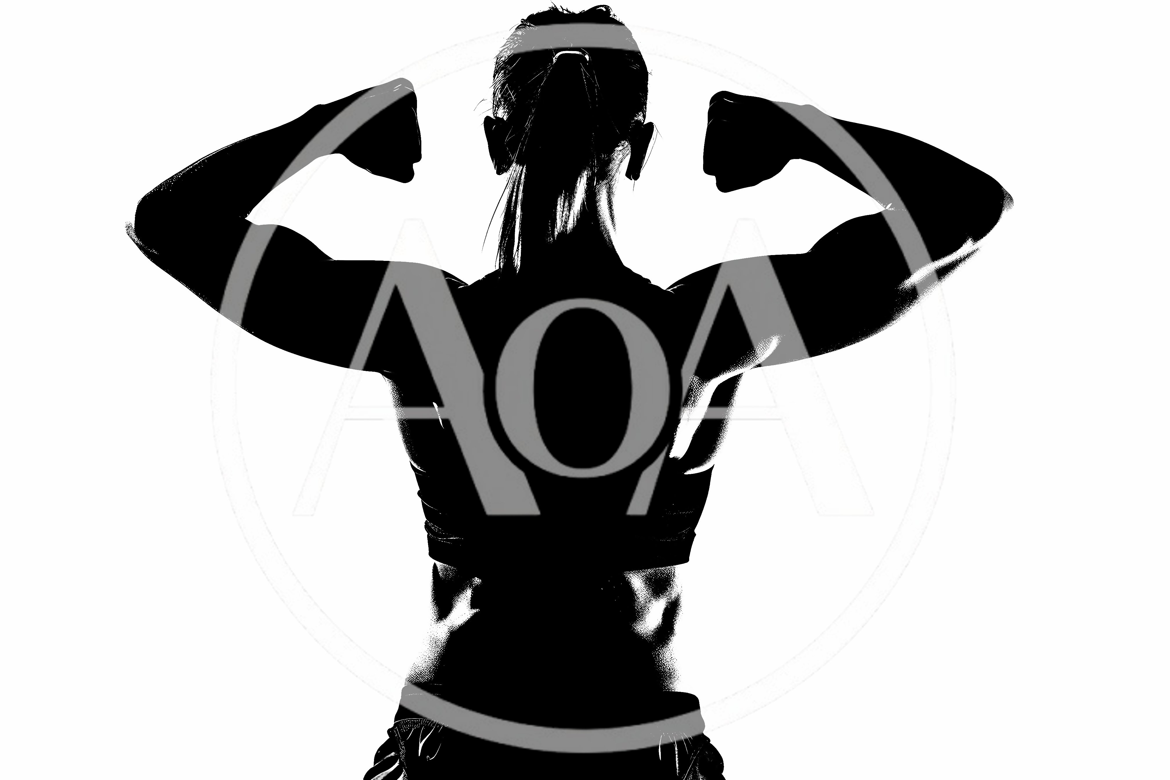 Silhouette Of A Muscular Woman Flexing Her Back Muscles