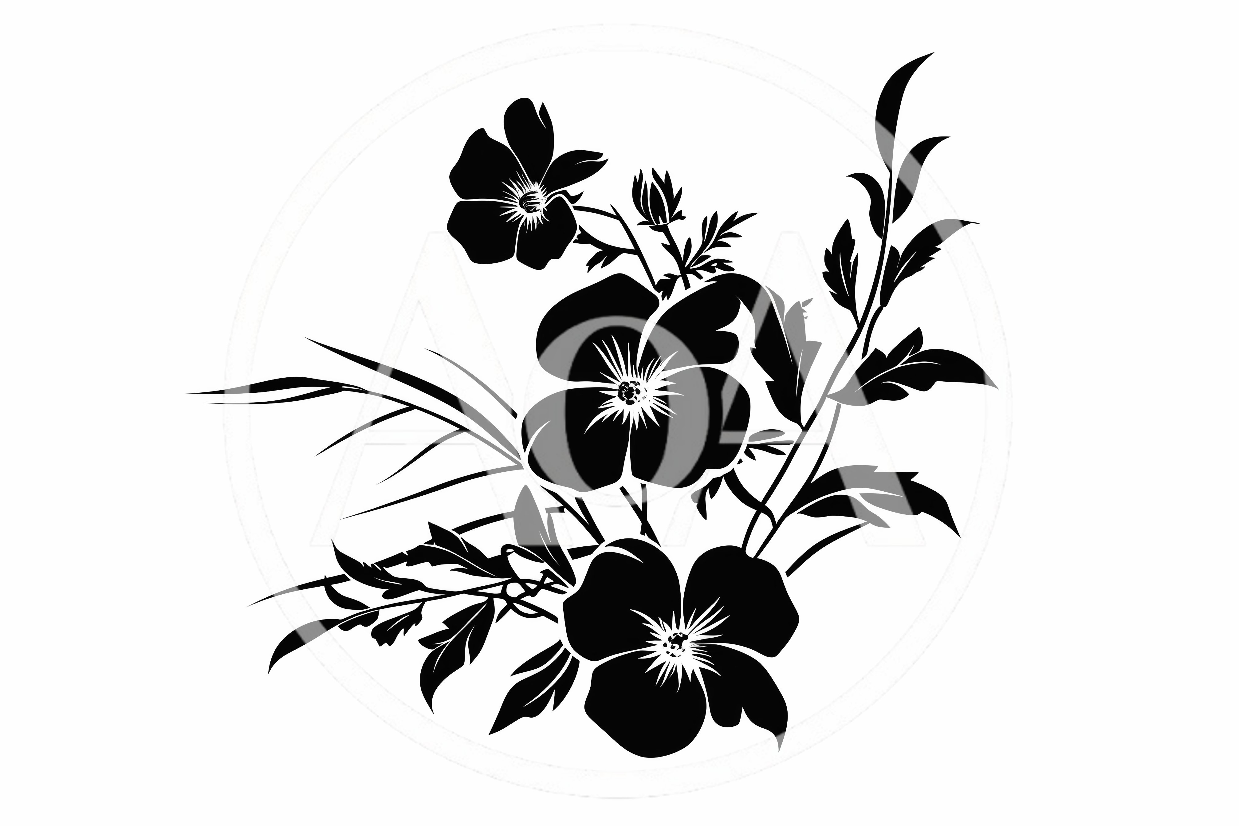 Black and White Floral Silhouette Illustration