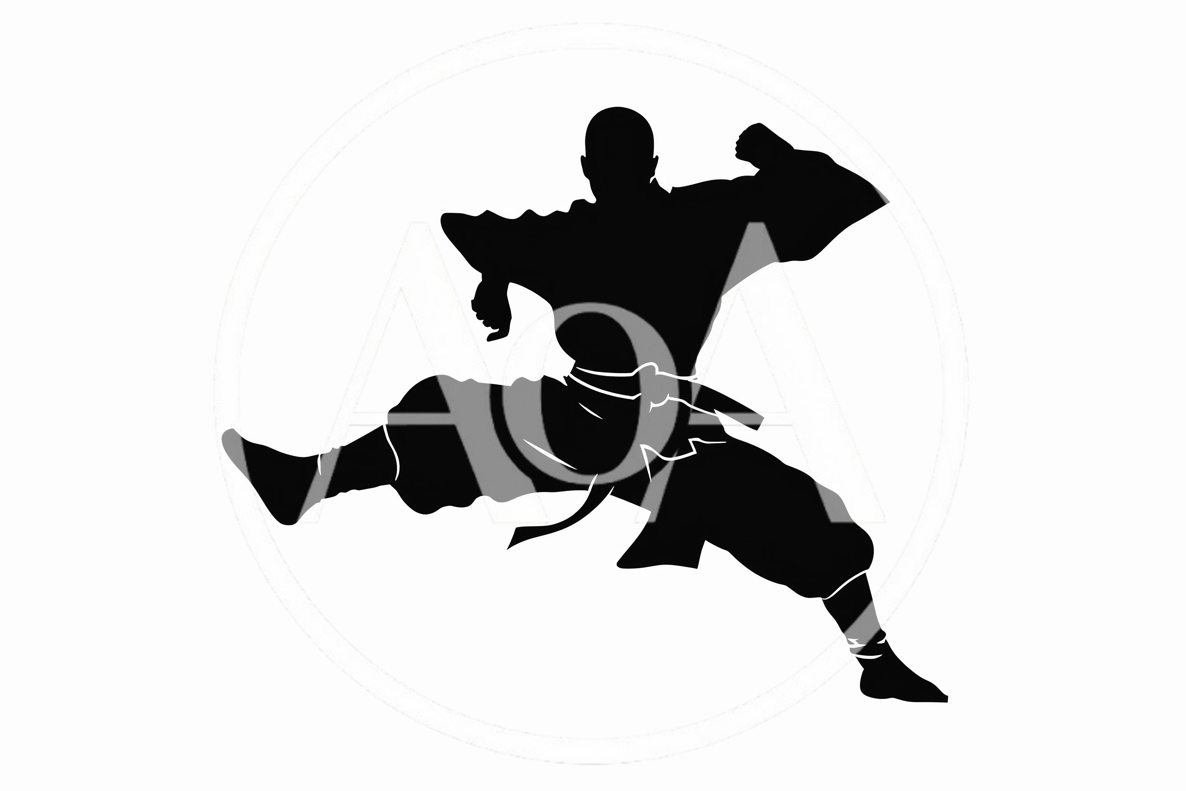 Black Silhouette Of A Martial Artist Performing A Kick