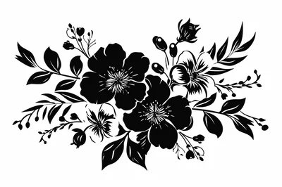Black and White Floral Silhouette Illustration