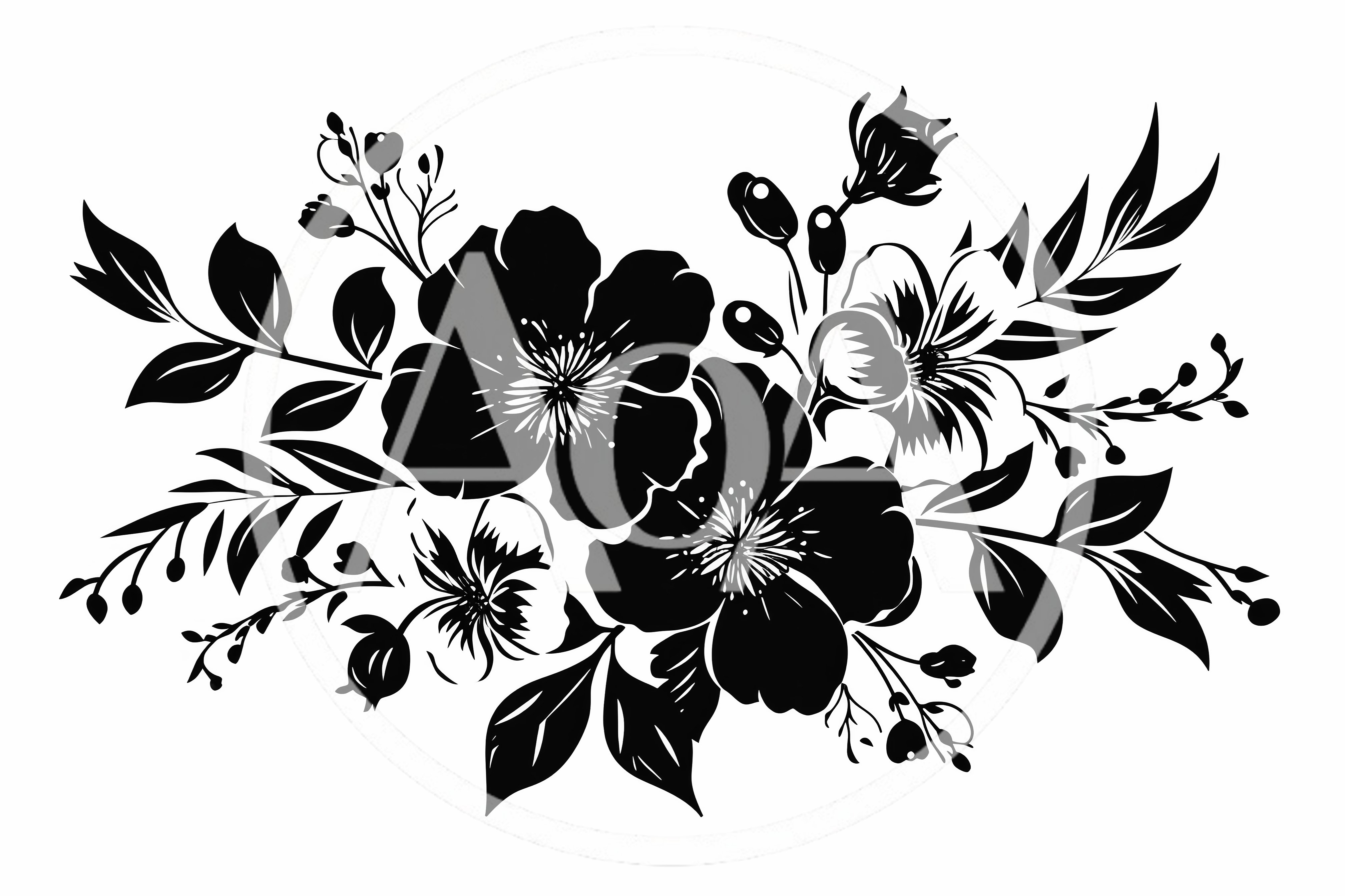 Black and White Floral Silhouette Illustration