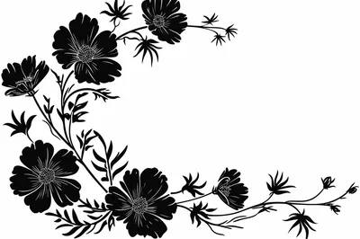 Black And White Floral Corner Border Illustration