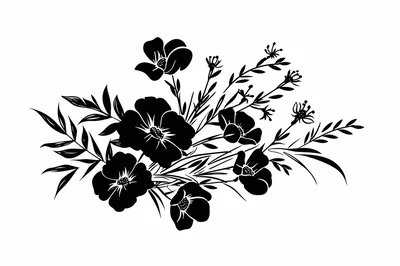 Black Silhouette Floral Bouquet Illustration