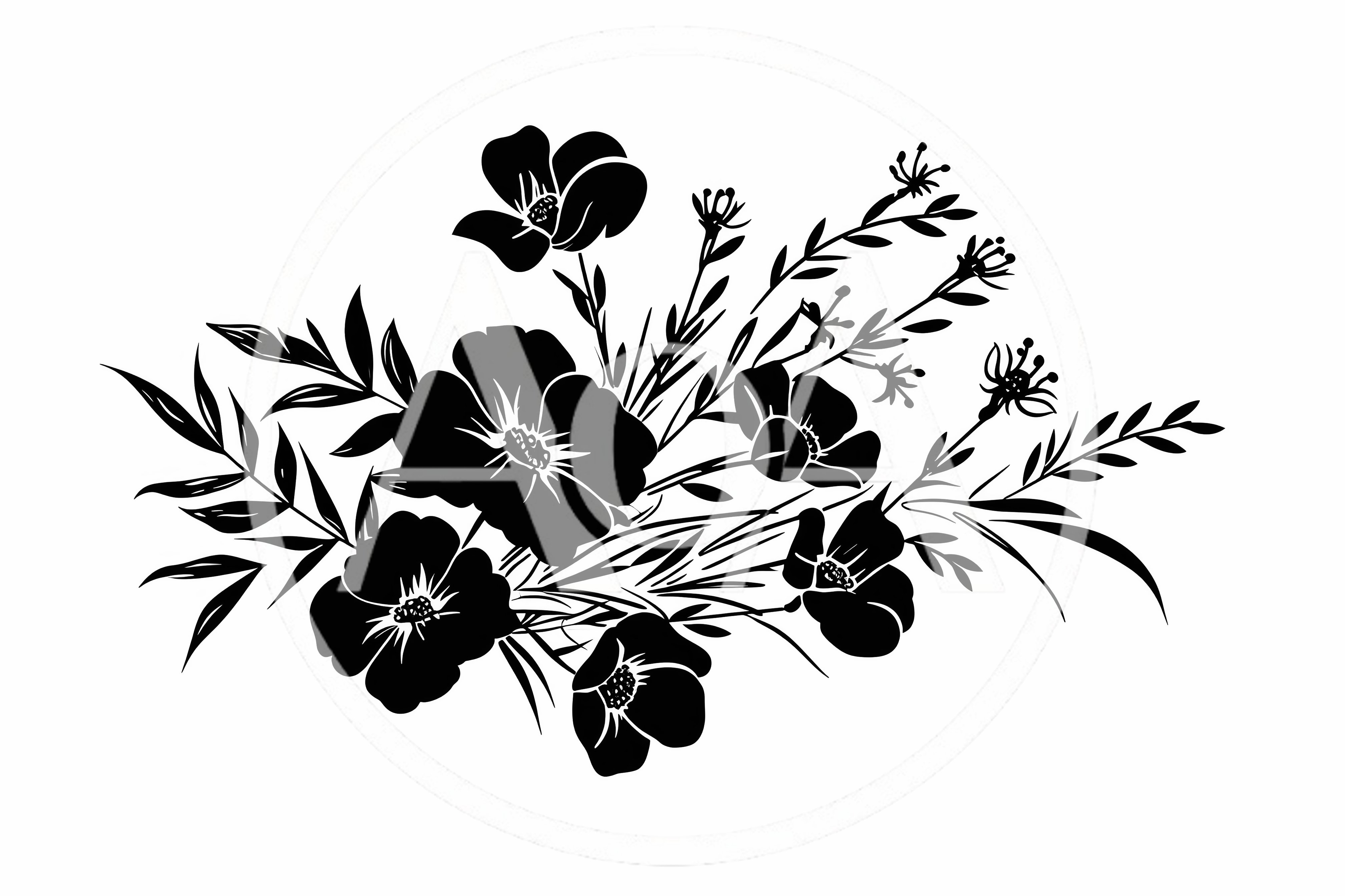 Black Silhouette Floral Bouquet Illustration