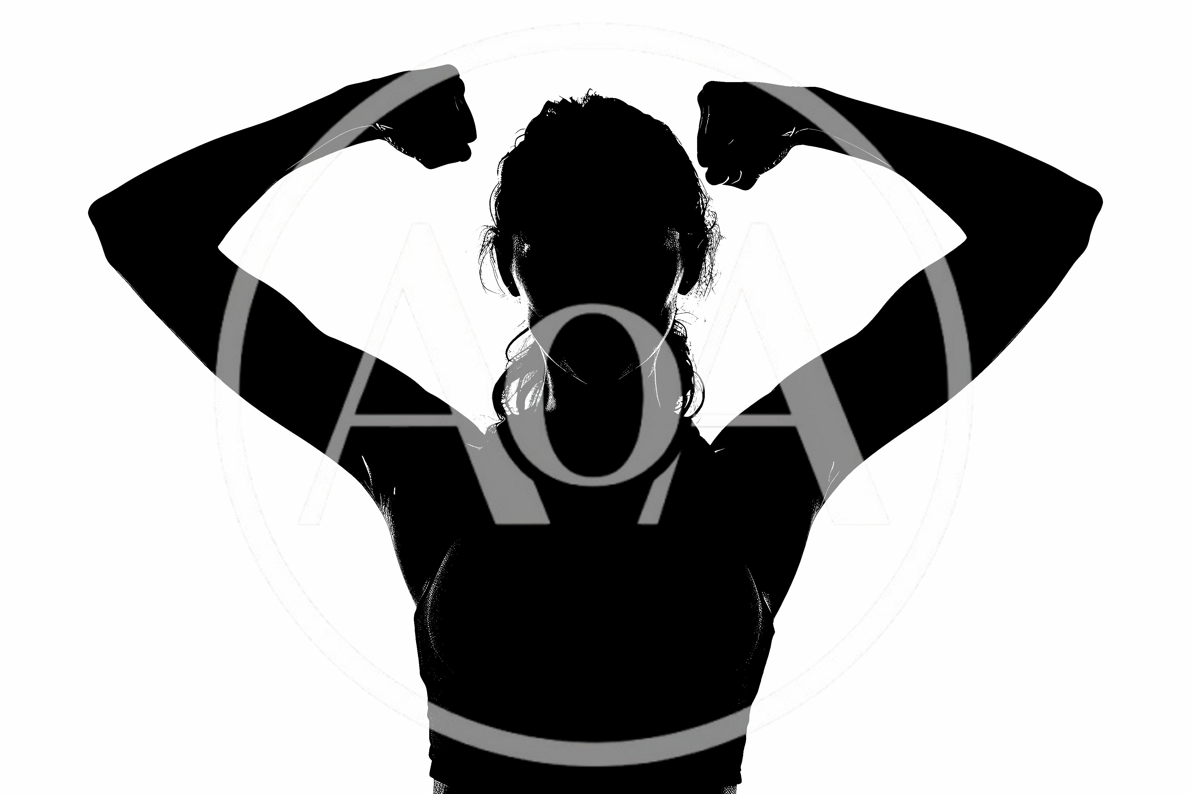 Silhouette Of A Strong Woman Flexing Her Muscles