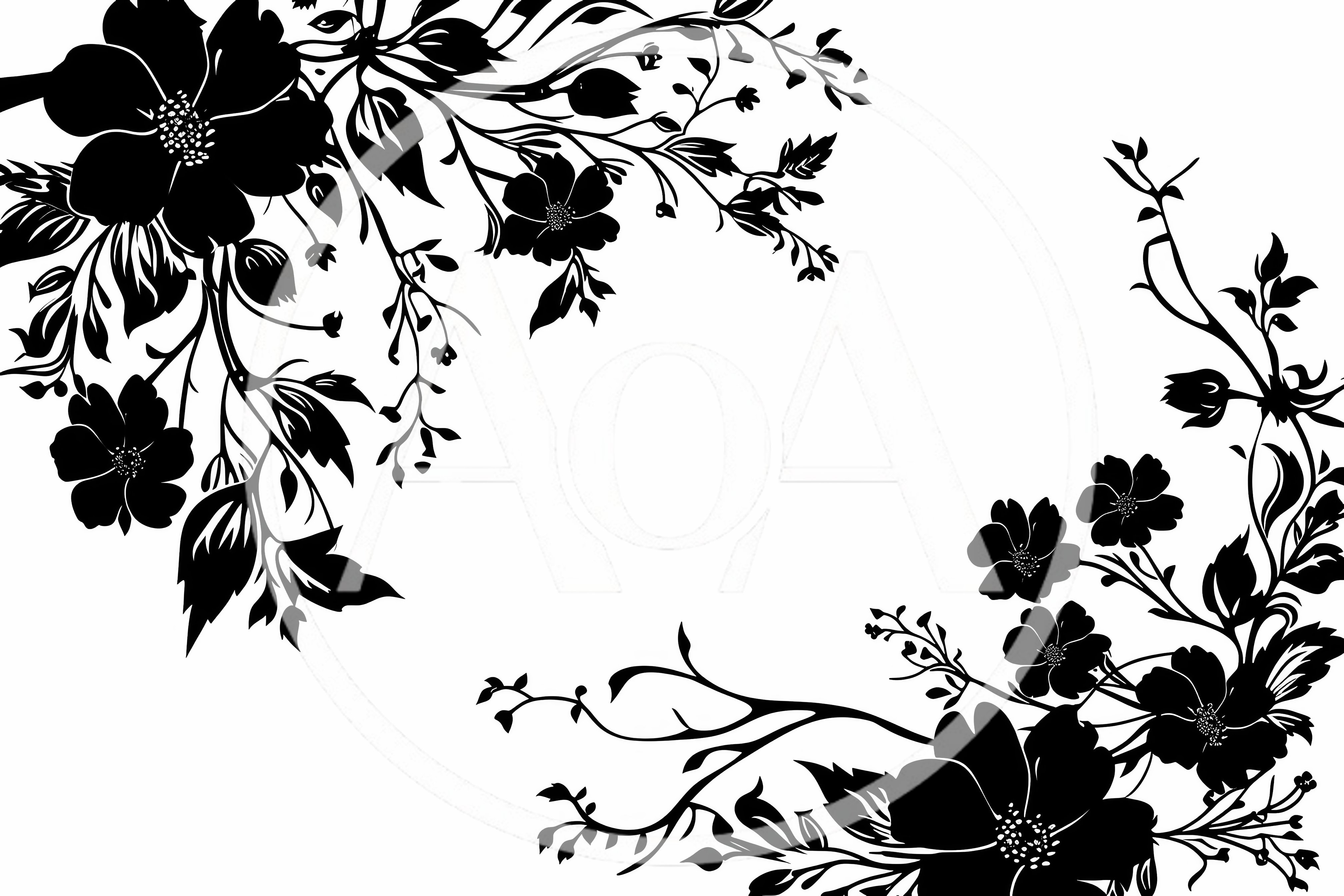 Black Floral Silhouette Corner Border Design