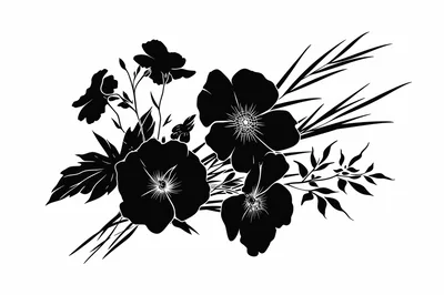 Black Silhouette Floral Bouquet Illustration