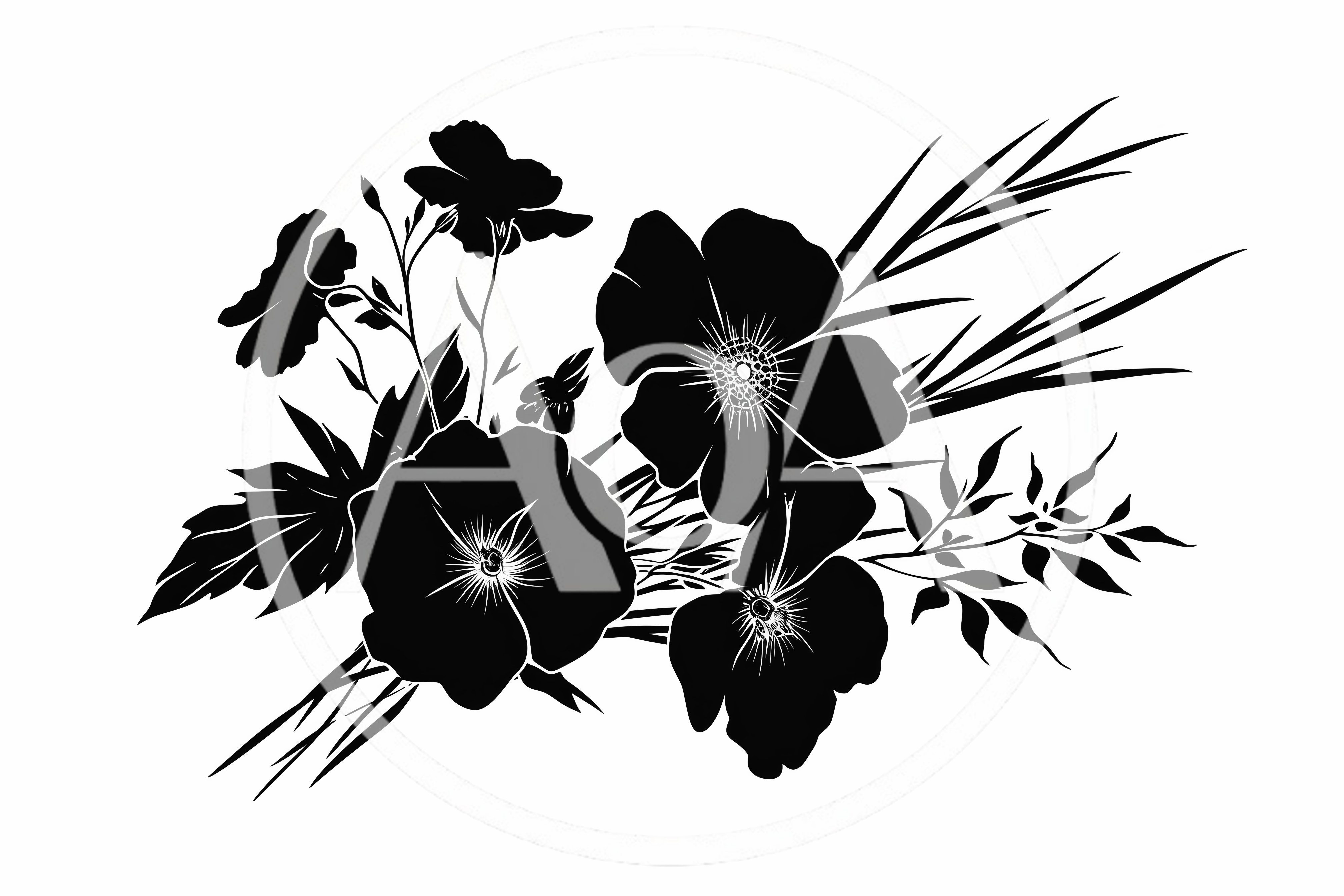 Black Silhouette Floral Bouquet Illustration