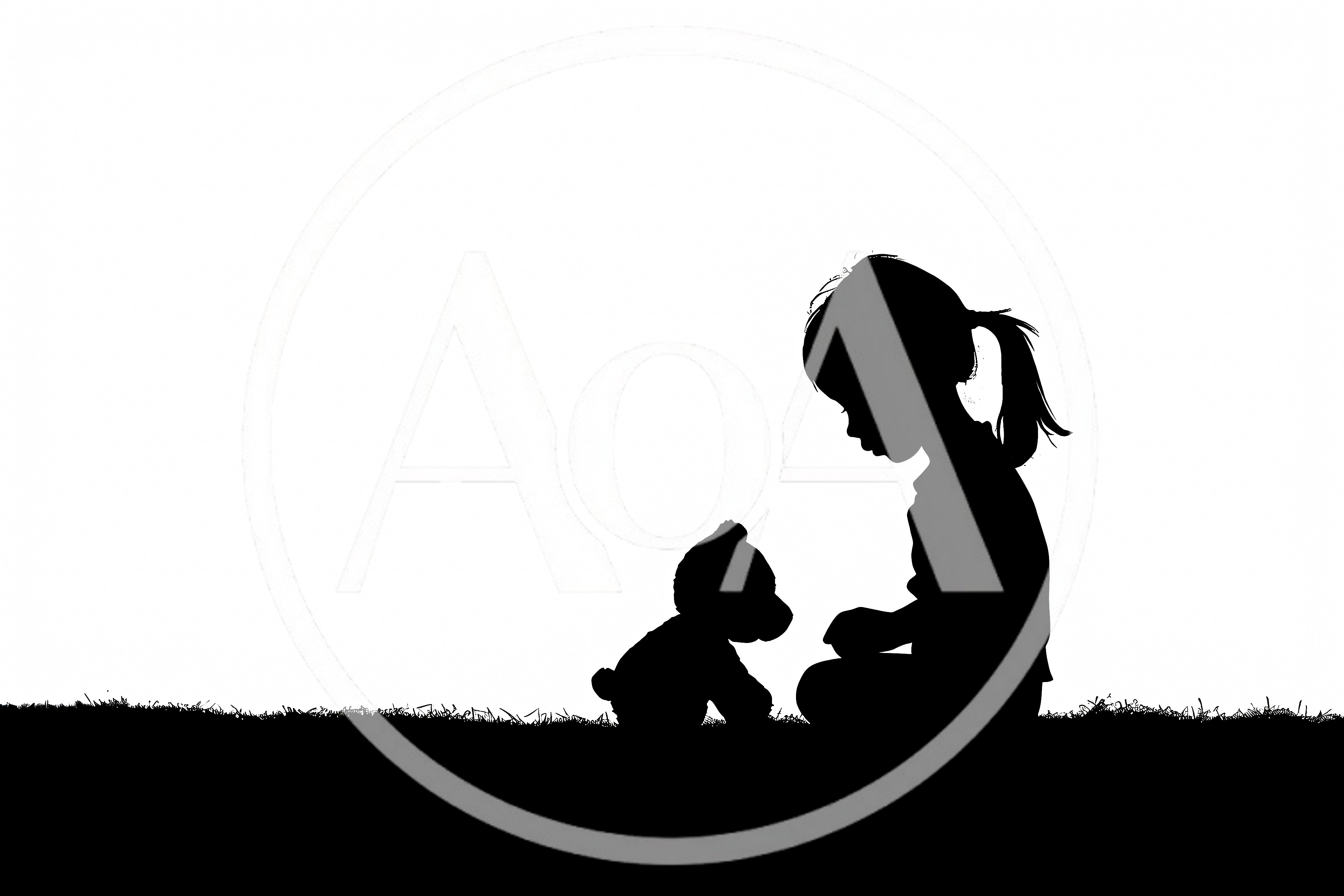 Silhouette Of A Little Girl Playing With A Teddy Bear