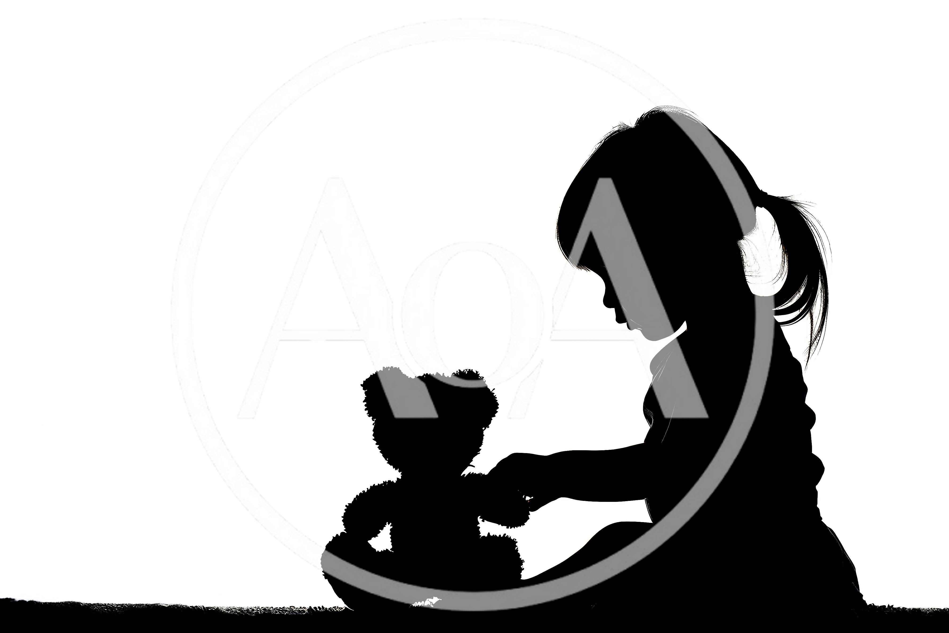 Silhouette Of A Little Girl Playing With Teddy Bear