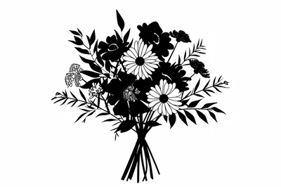 Black and White Floral Bouquet Silhouette Illustration