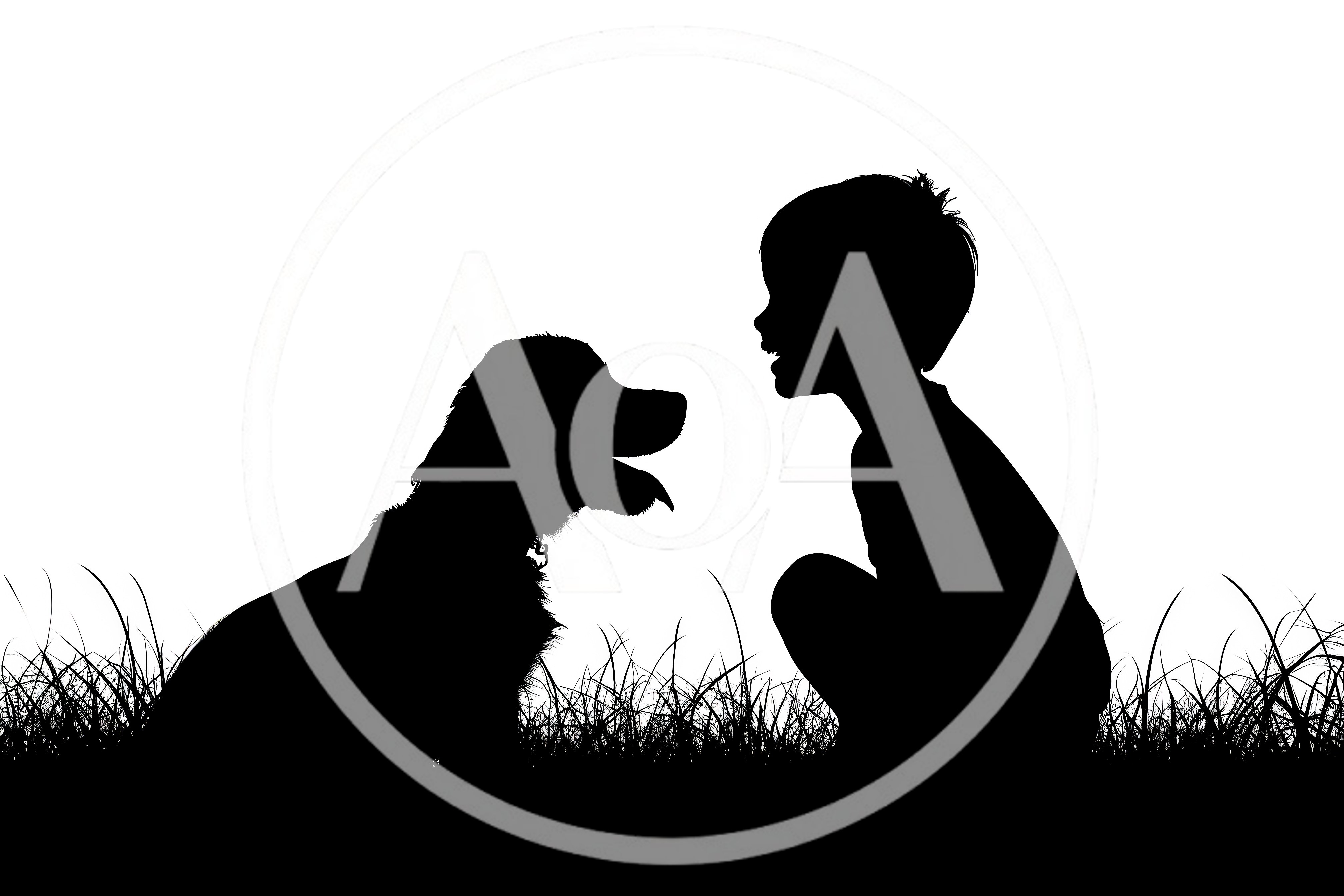 Silhouette Of A Child Playing With A Dog