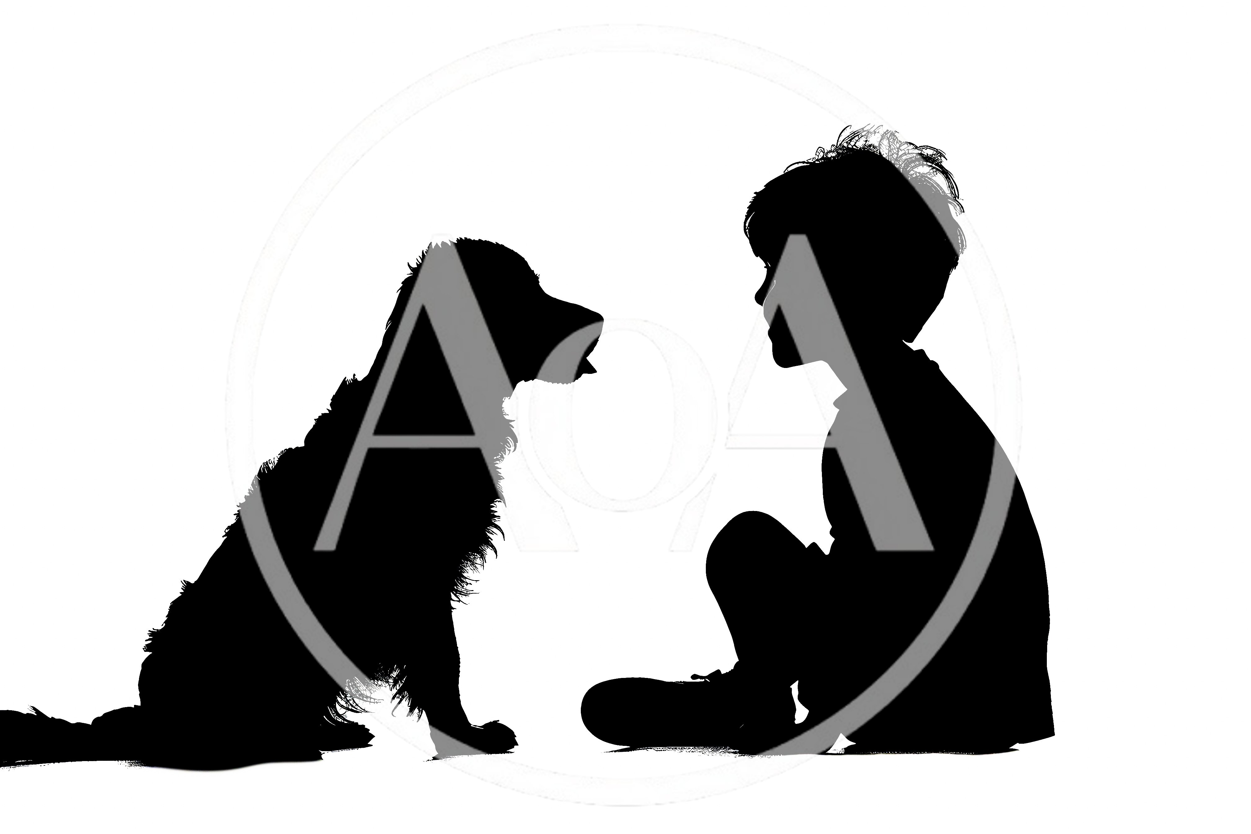 Silhouette Of A Young Boy Sitting With His Dog