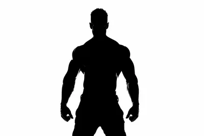 Silhouette Of A Muscular Man Standing Against White Background