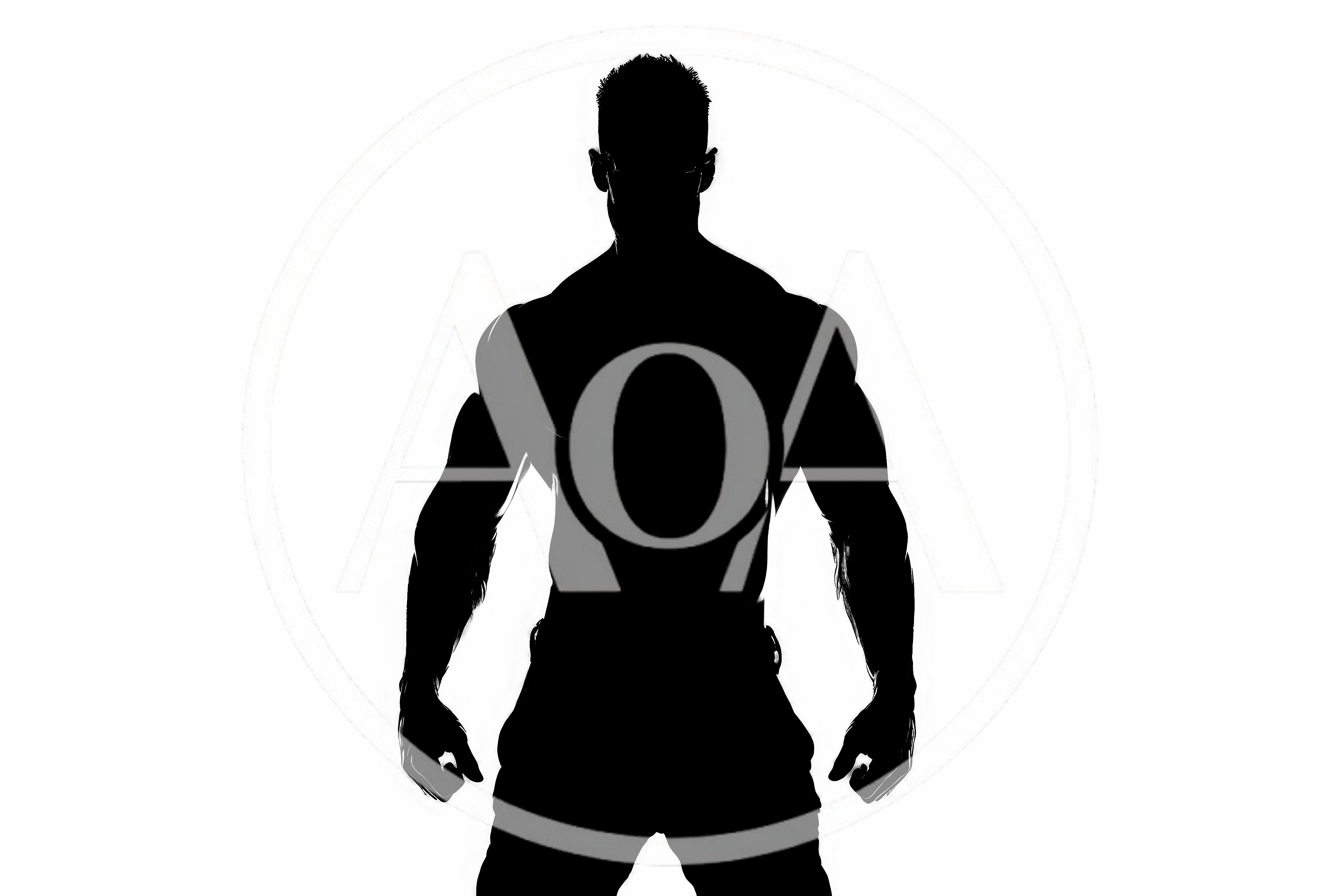 Silhouette Of A Muscular Man Standing Against White Background