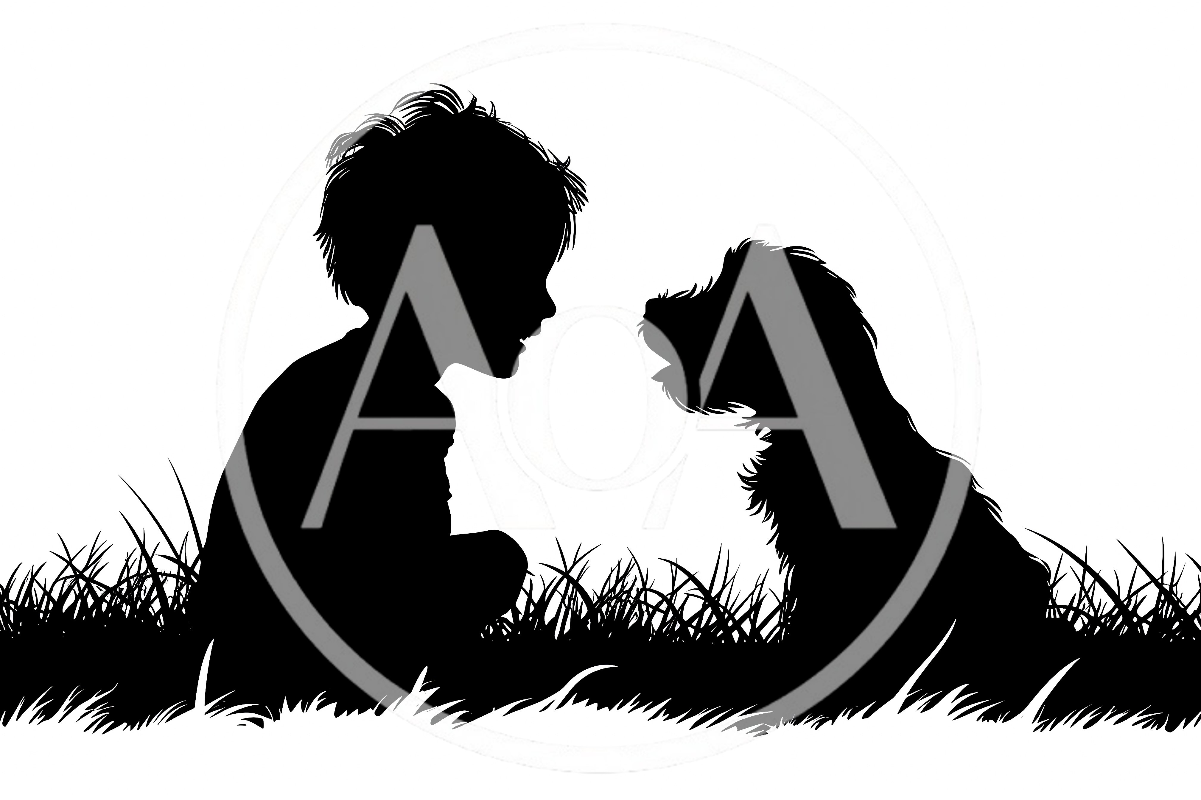 Silhouette Of A Young Boy Playing With His Dog
