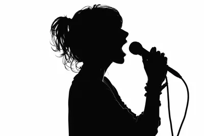 Silhouette Of A Female Singer Performing With A Microphone